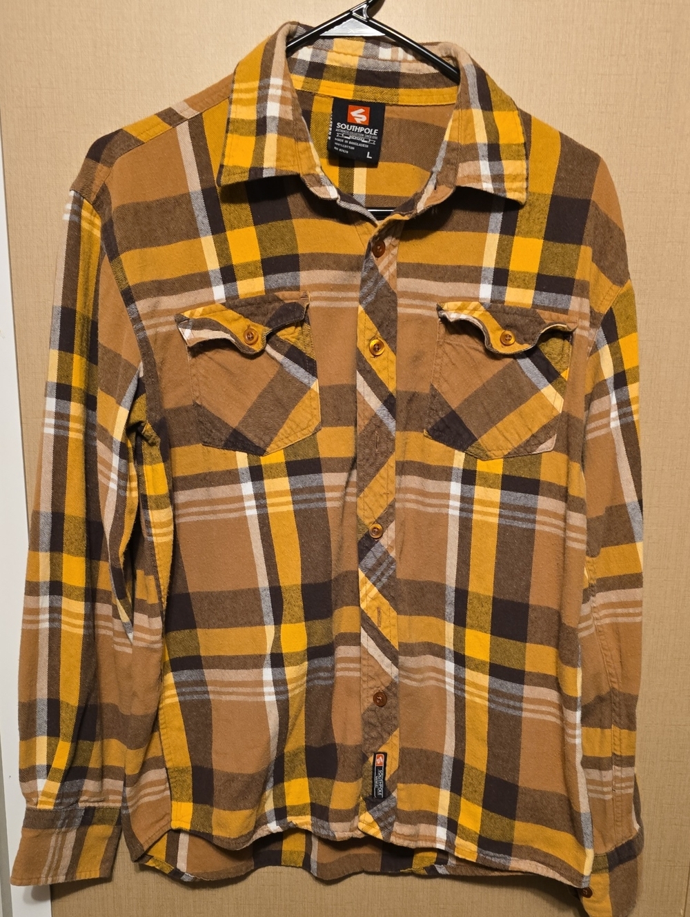 Vintage South Pole Yellow Brown Plaid Button-Down Shirt